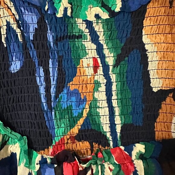 Farm Rio Chevron Forest Black Blouse Size Small Boho Festival Floral Statement - Picture 2 of 12